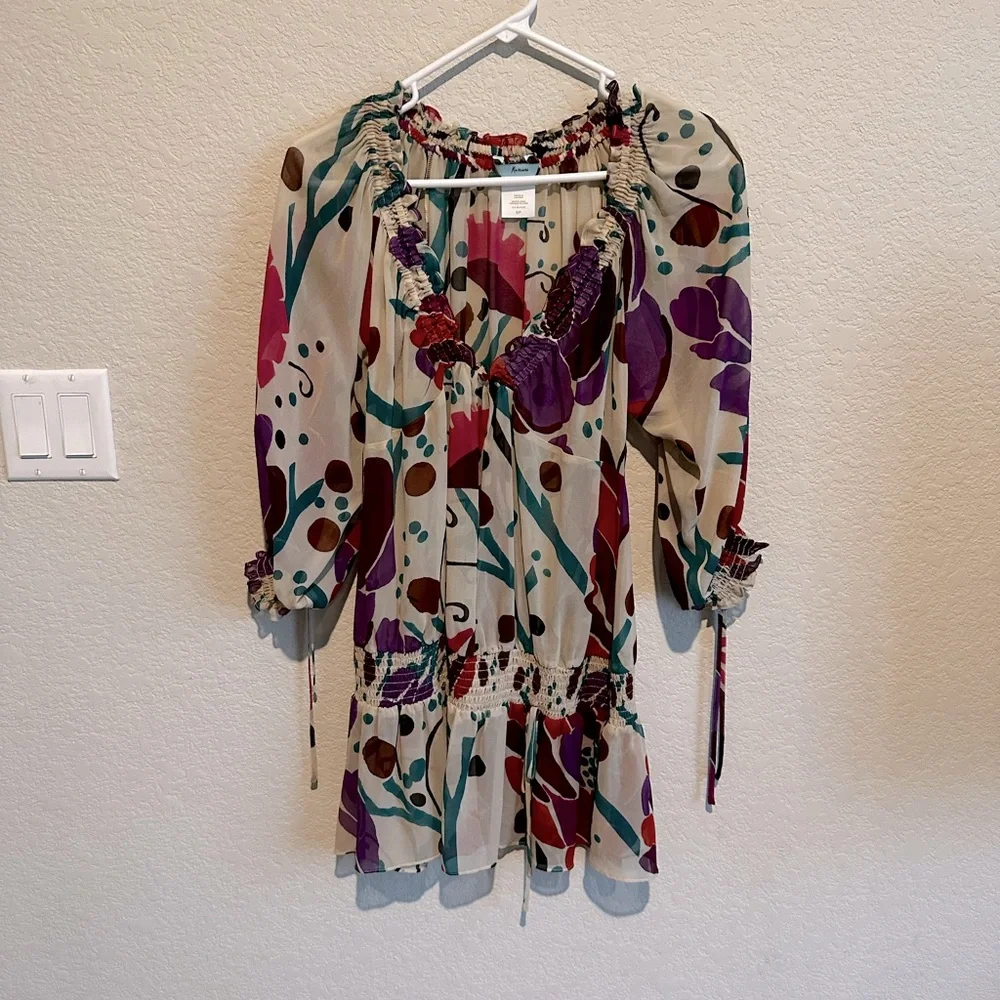Marciano Multi Color Puffy Sleeve Silk Blouse Size SP